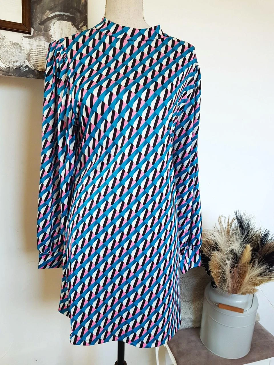 👗Robe courte géométrique vintage 70s / Graphic - Florencia (Made in Italy)